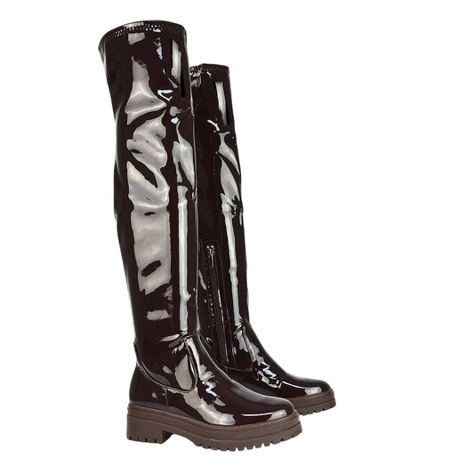 Dark Brown - Front - XY London Womens-Ladies Rosalia Chunky Sole Flat Knee-High Boots