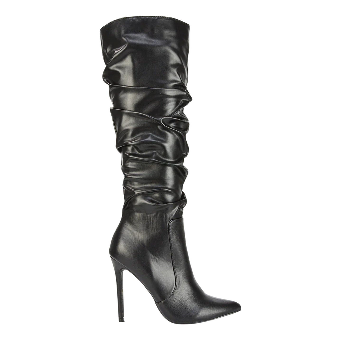 Black - Side - XY London Womens-Ladies Ruched Pointed Stiletto Heel Knee-High Boots