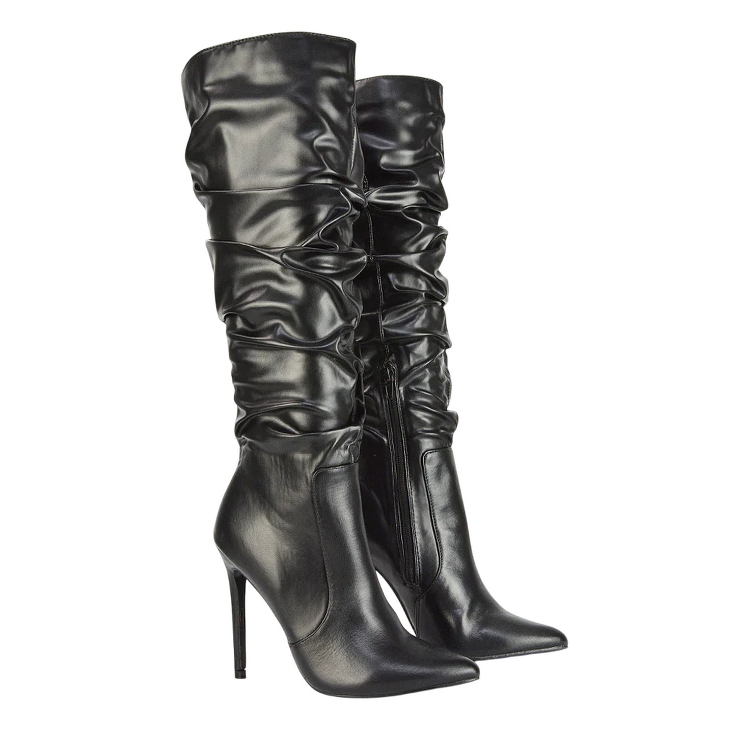 Black - Front - XY London Womens-Ladies Ruched Pointed Stiletto Heel Knee-High Boots
