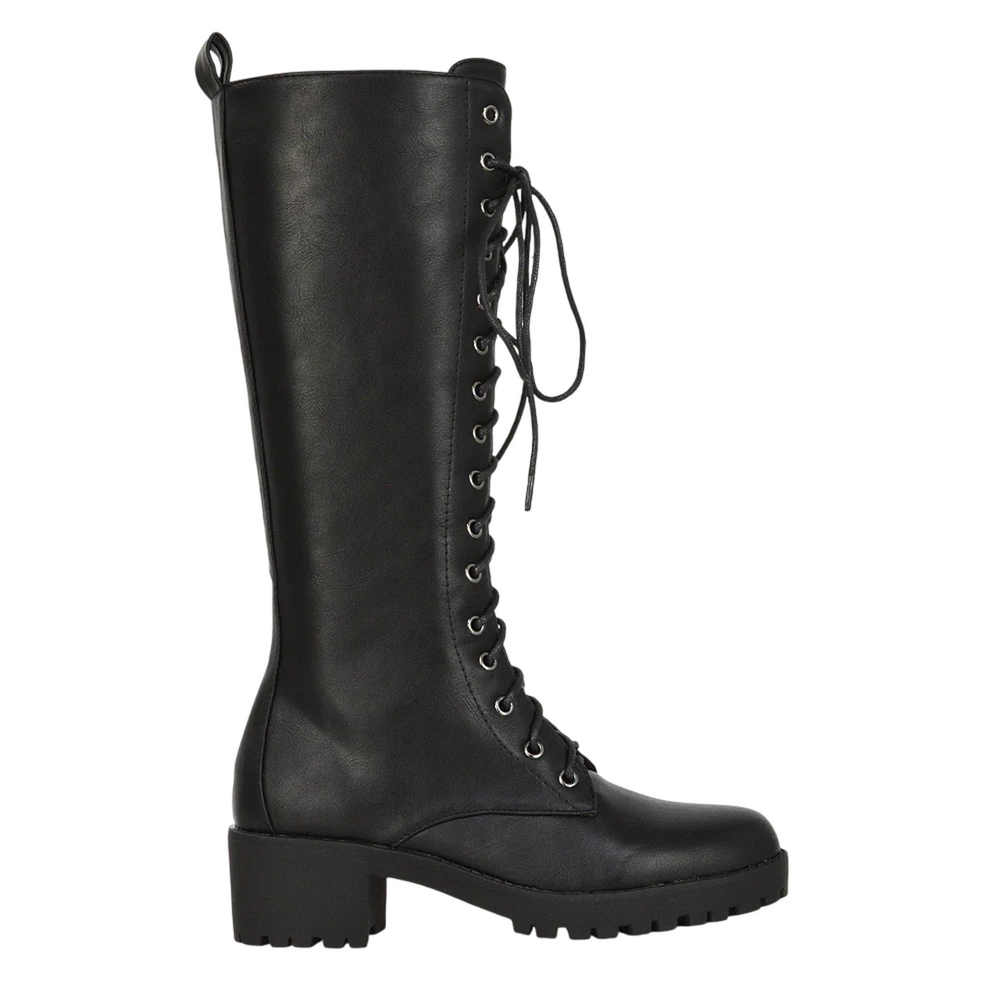 Black - Back - XY London Womens-Ladies Aspen Knee-High High Block Heel Biker Boots