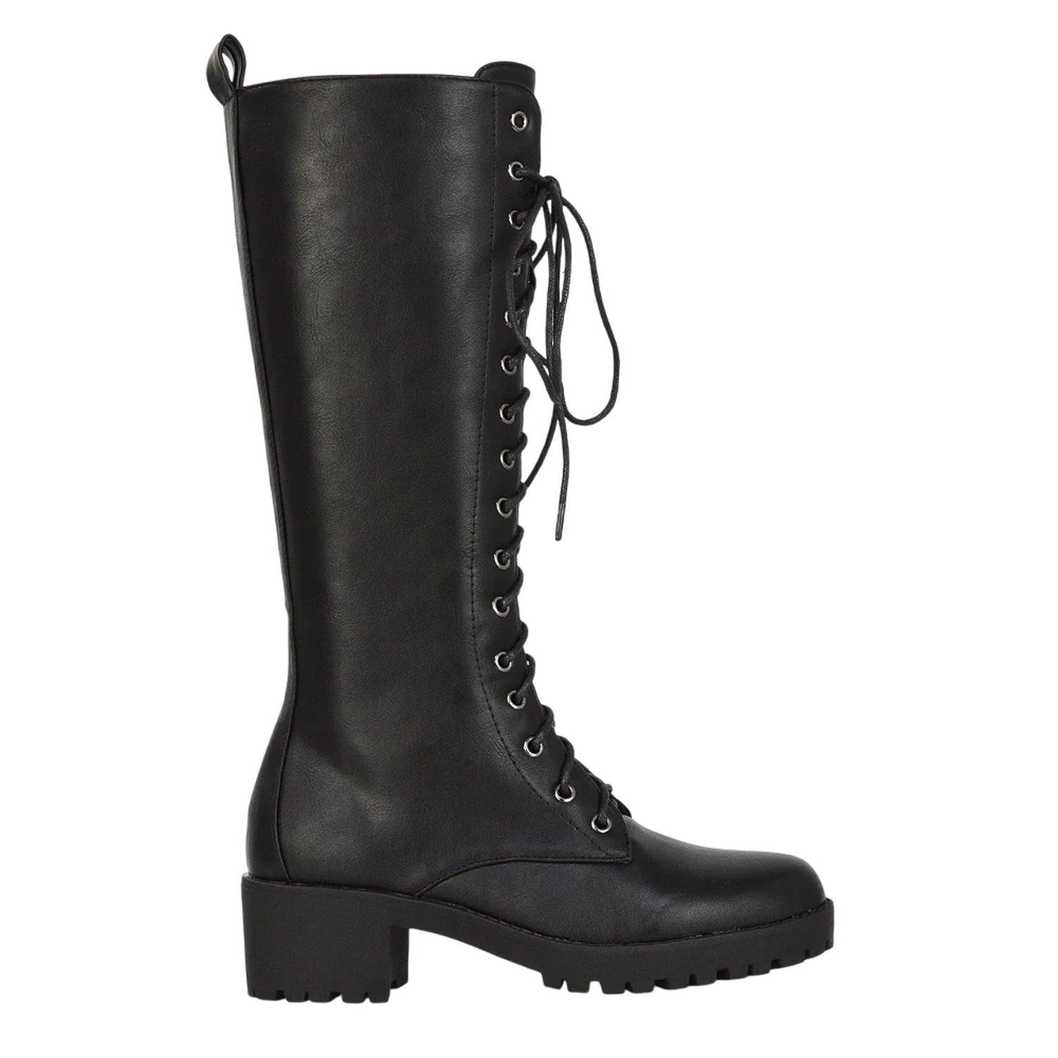 Black - Back - XY London Womens-Ladies Aspen Knee-High High Block Heel Biker Boots