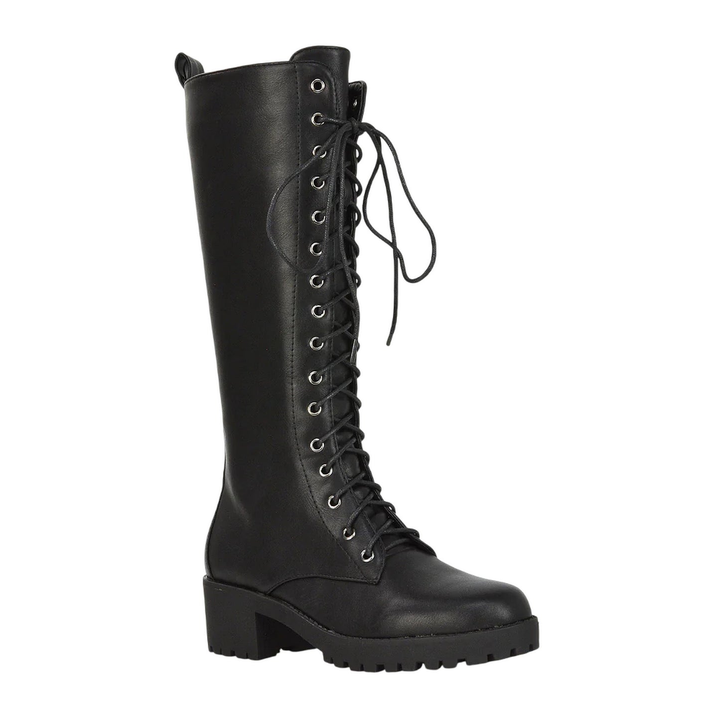 Black - Front - XY London Womens-Ladies Aspen Knee-High High Block Heel Biker Boots