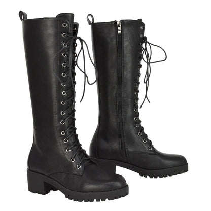 Black - Side - XY London Womens-Ladies Aspen Knee-High High Block Heel Biker Boots