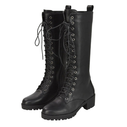 Black - Lifestyle - XY London Womens-Ladies Aspen Knee-High High Block Heel Biker Boots