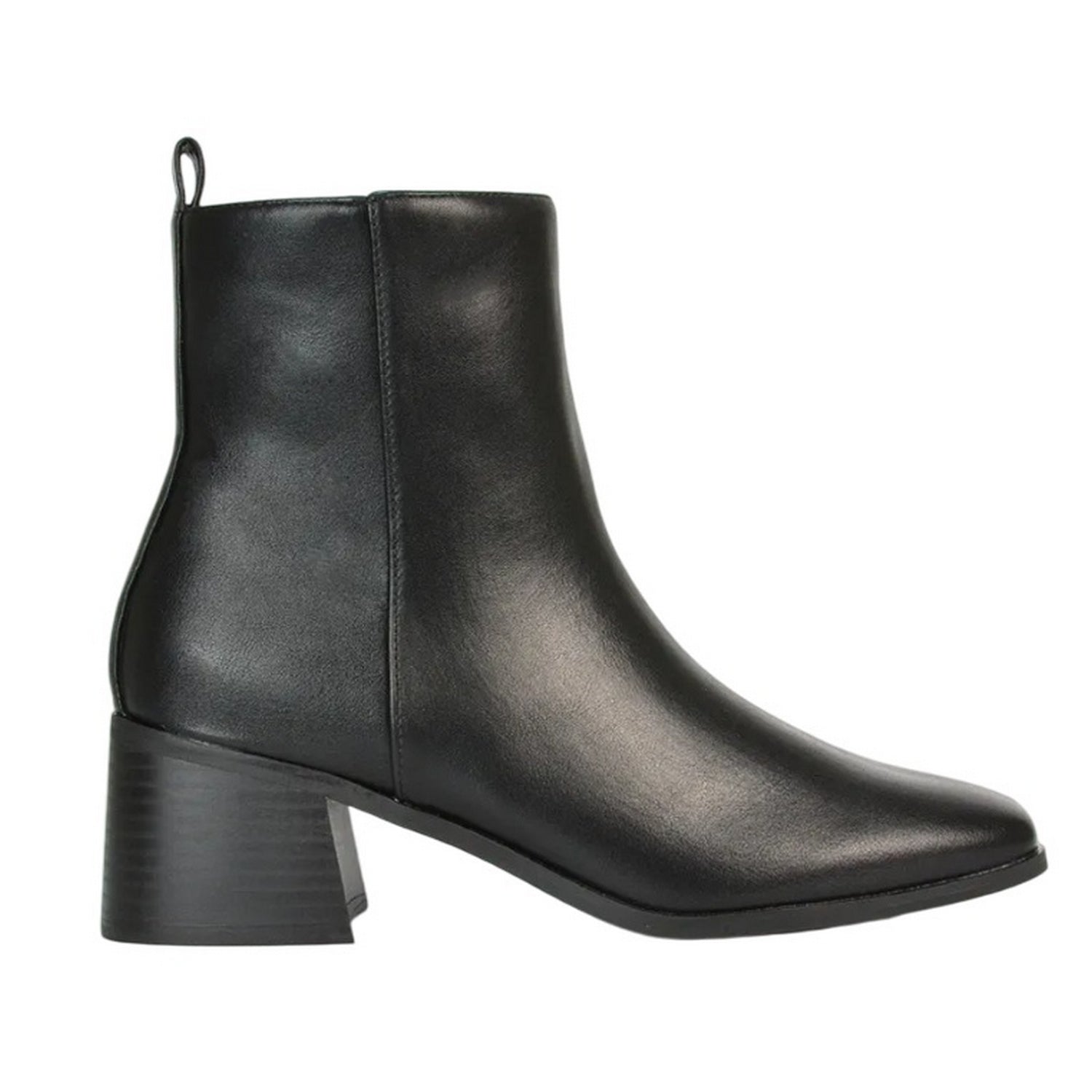 Black - Side - XY London Womens-Ladies Angela Square Toe Low Heel Ankle Boots