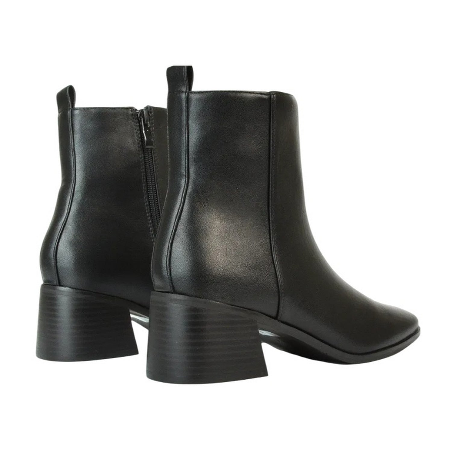 Black - Back - XY London Womens-Ladies Angela Square Toe Low Heel Ankle Boots