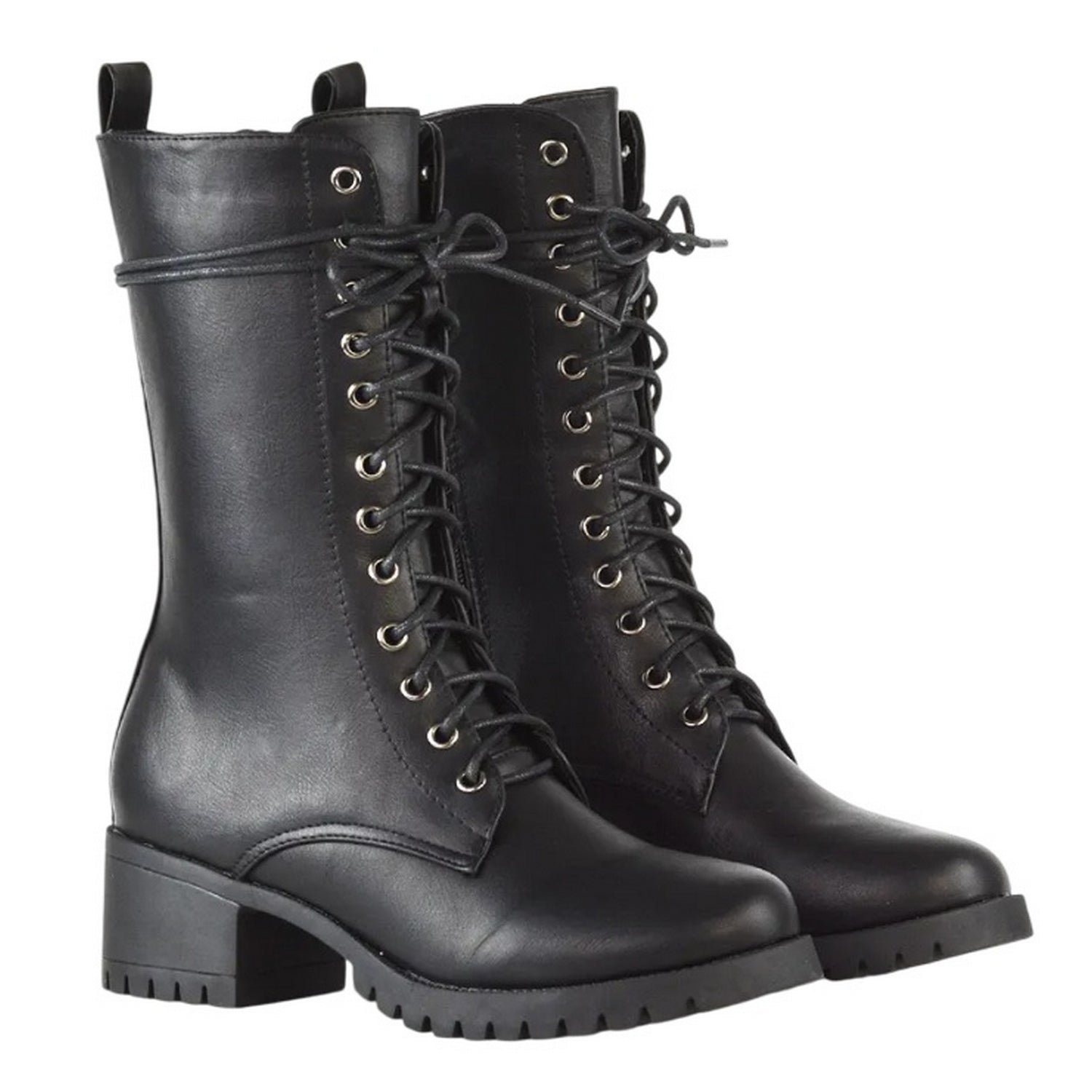 Black - Lifestyle - XY London Womens-Ladies Jennifer Ankle Mid Block Heel Biker Boots