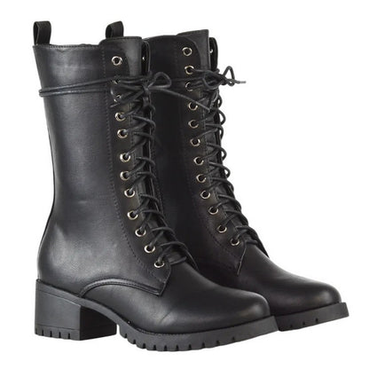 Black - Lifestyle - XY London Womens-Ladies Jennifer Ankle Mid Block Heel Biker Boots