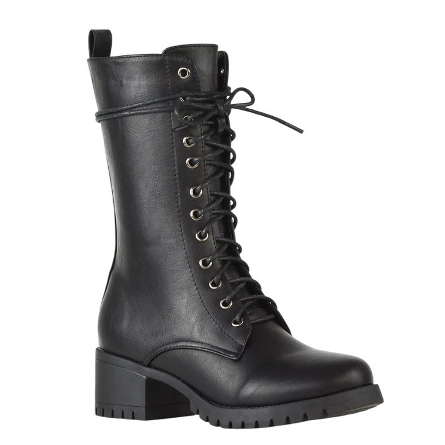 Black - Front - XY London Womens-Ladies Jennifer Ankle Mid Block Heel Biker Boots