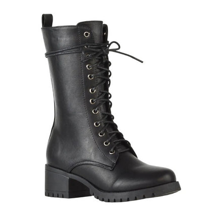 Black - Front - XY London Womens-Ladies Jennifer Ankle Mid Block Heel Biker Boots