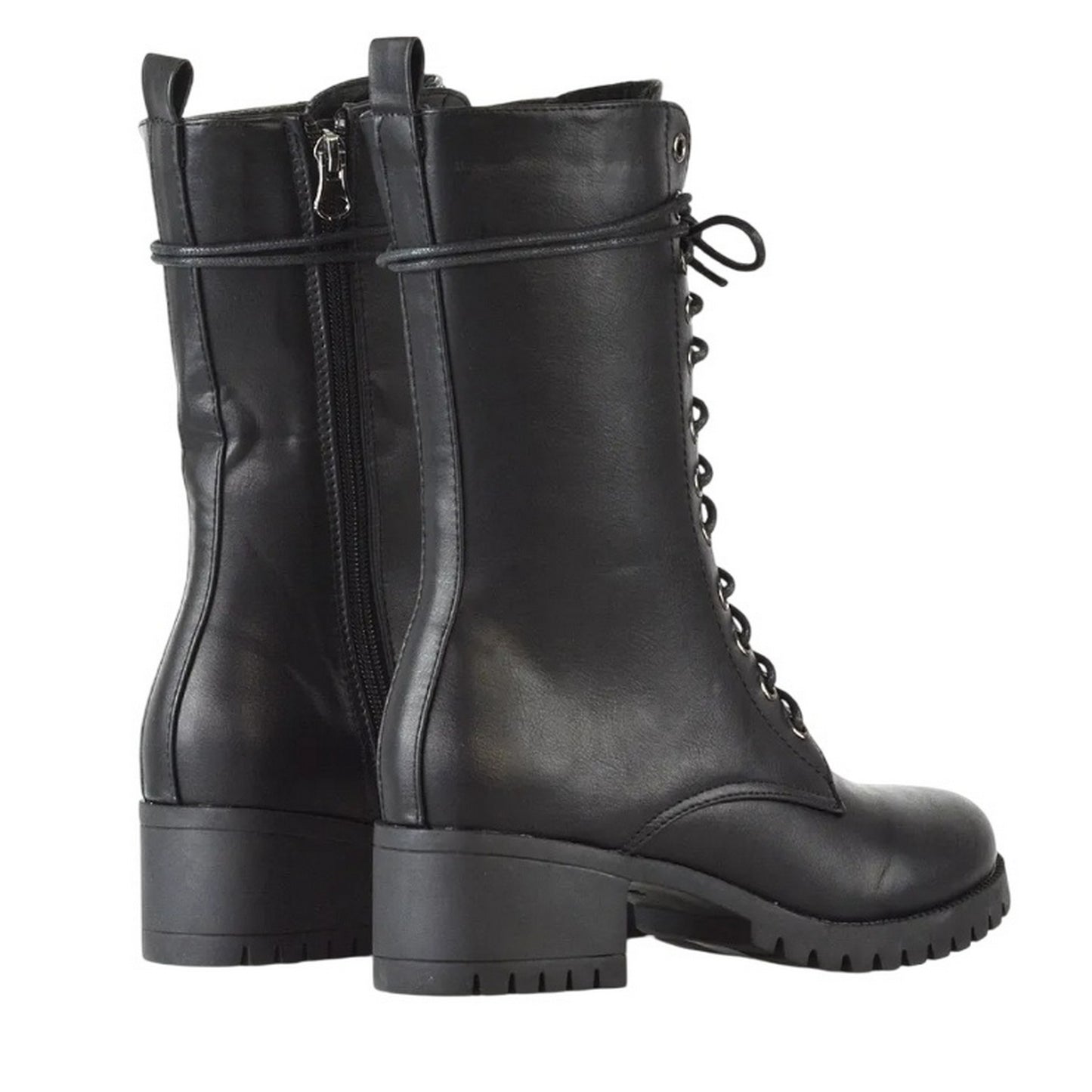 Black - Back - XY London Womens-Ladies Jennifer Ankle Mid Block Heel Biker Boots
