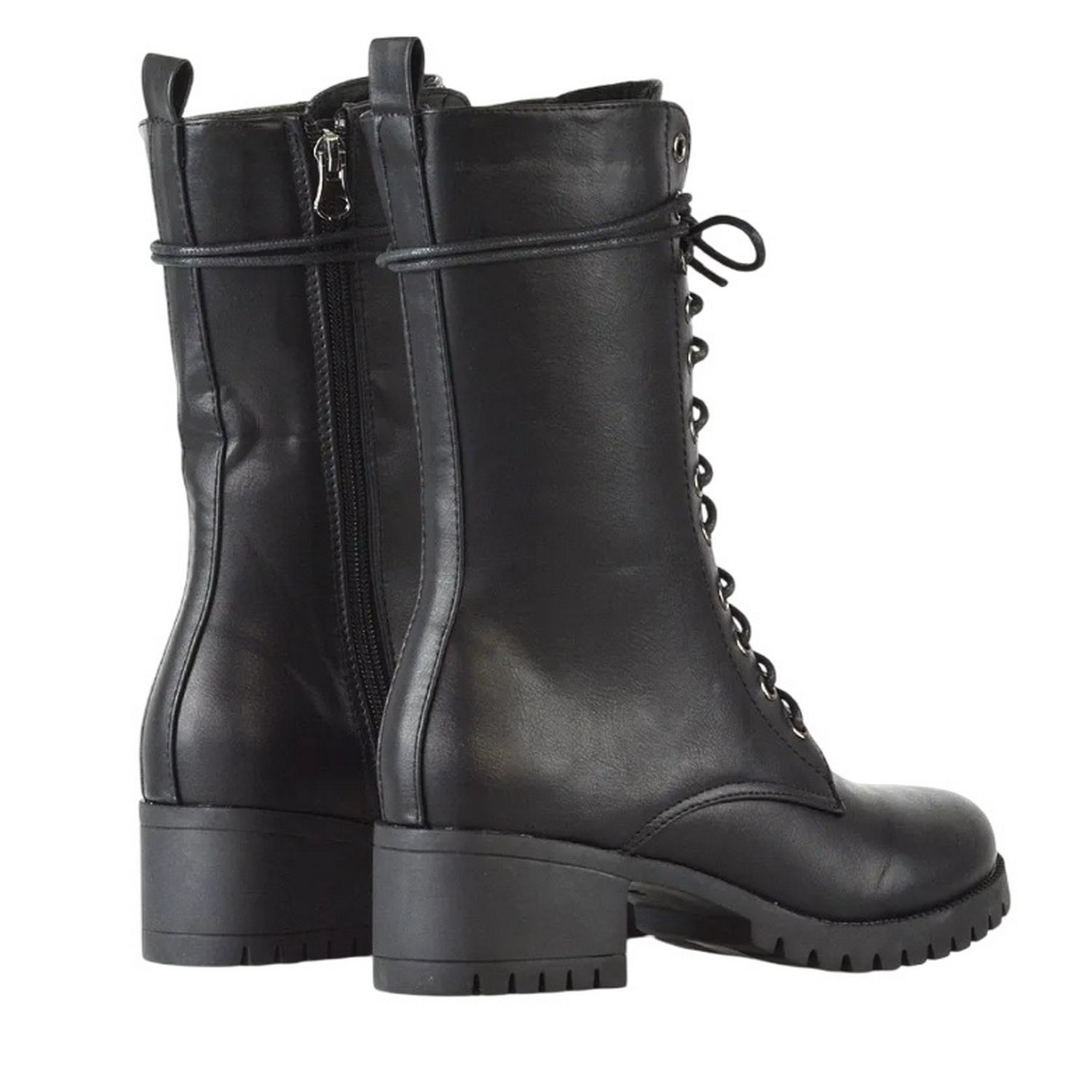 Black - Back - XY London Womens-Ladies Jennifer Ankle Mid Block Heel Biker Boots