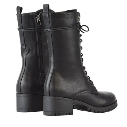 Black - Back - XY London Womens-Ladies Jennifer Ankle Mid Block Heel Biker Boots