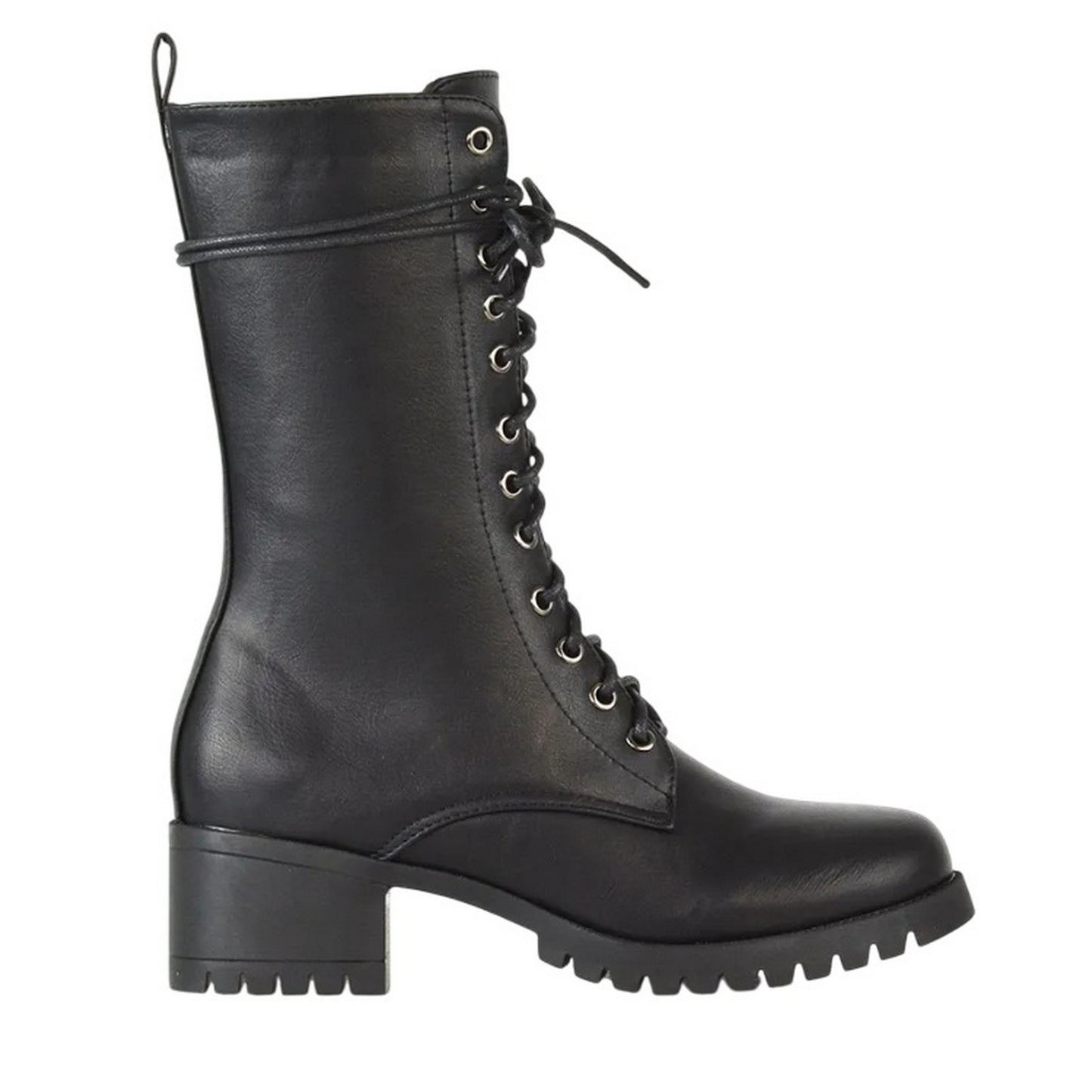 Black - Side - XY London Womens-Ladies Jennifer Ankle Mid Block Heel Biker Boots