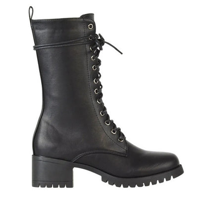 Black - Side - XY London Womens-Ladies Jennifer Ankle Mid Block Heel Biker Boots