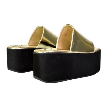 Metallic Gold - Back - XY London Womens-Ladies Kaiya Metallic Flatform Sliders