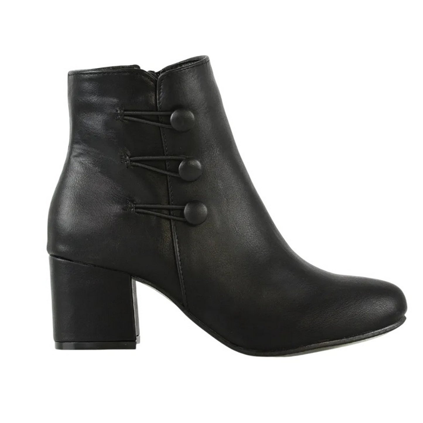 Black - Side - XY London Womens-Ladies Ruth Button Low Mid Block Heel Ankle Boots