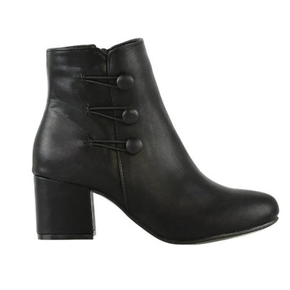 Black - Side - XY London Womens-Ladies Ruth Button Low Mid Block Heel Ankle Boots
