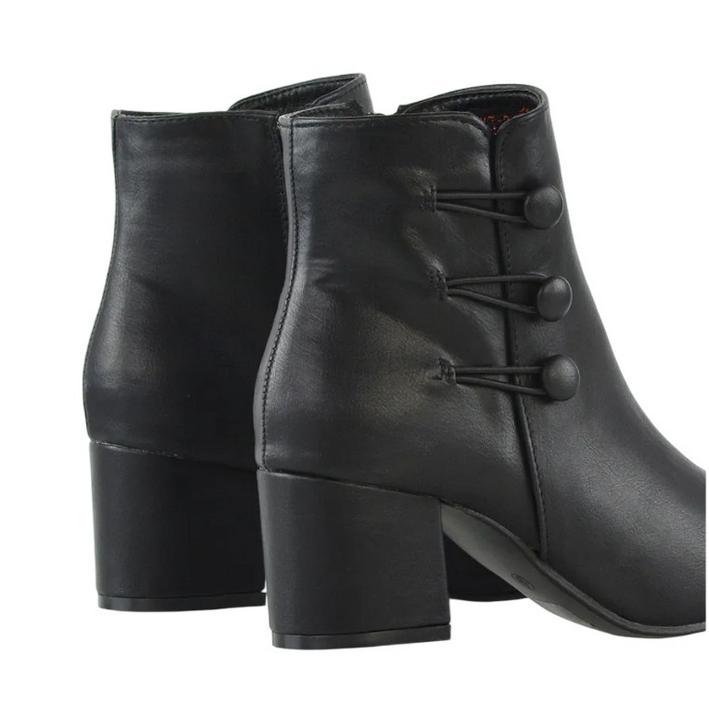 Black - Back - XY London Womens-Ladies Ruth Button Low Mid Block Heel Ankle Boots