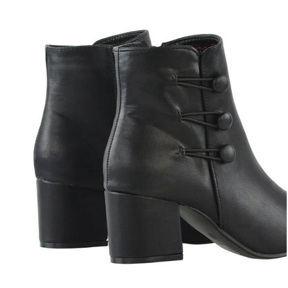 Black - Back - XY London Womens-Ladies Ruth Button Low Mid Block Heel Ankle Boots