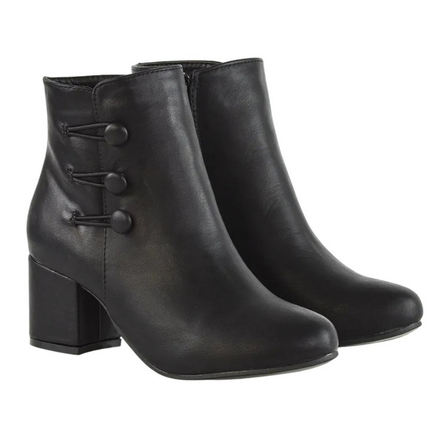 Black - Lifestyle - XY London Womens-Ladies Ruth Button Low Mid Block Heel Ankle Boots