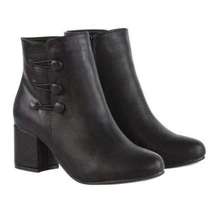 Black - Lifestyle - XY London Womens-Ladies Ruth Button Low Mid Block Heel Ankle Boots