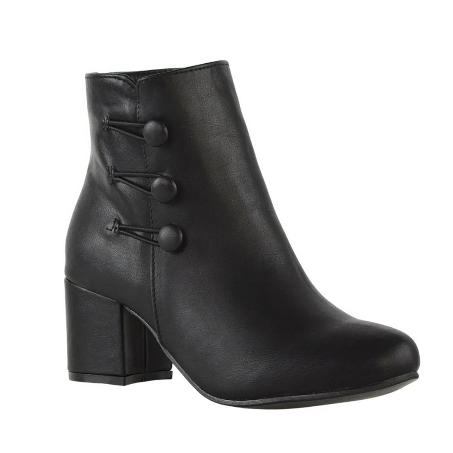 Black - Front - XY London Womens-Ladies Ruth Button Low Mid Block Heel Ankle Boots