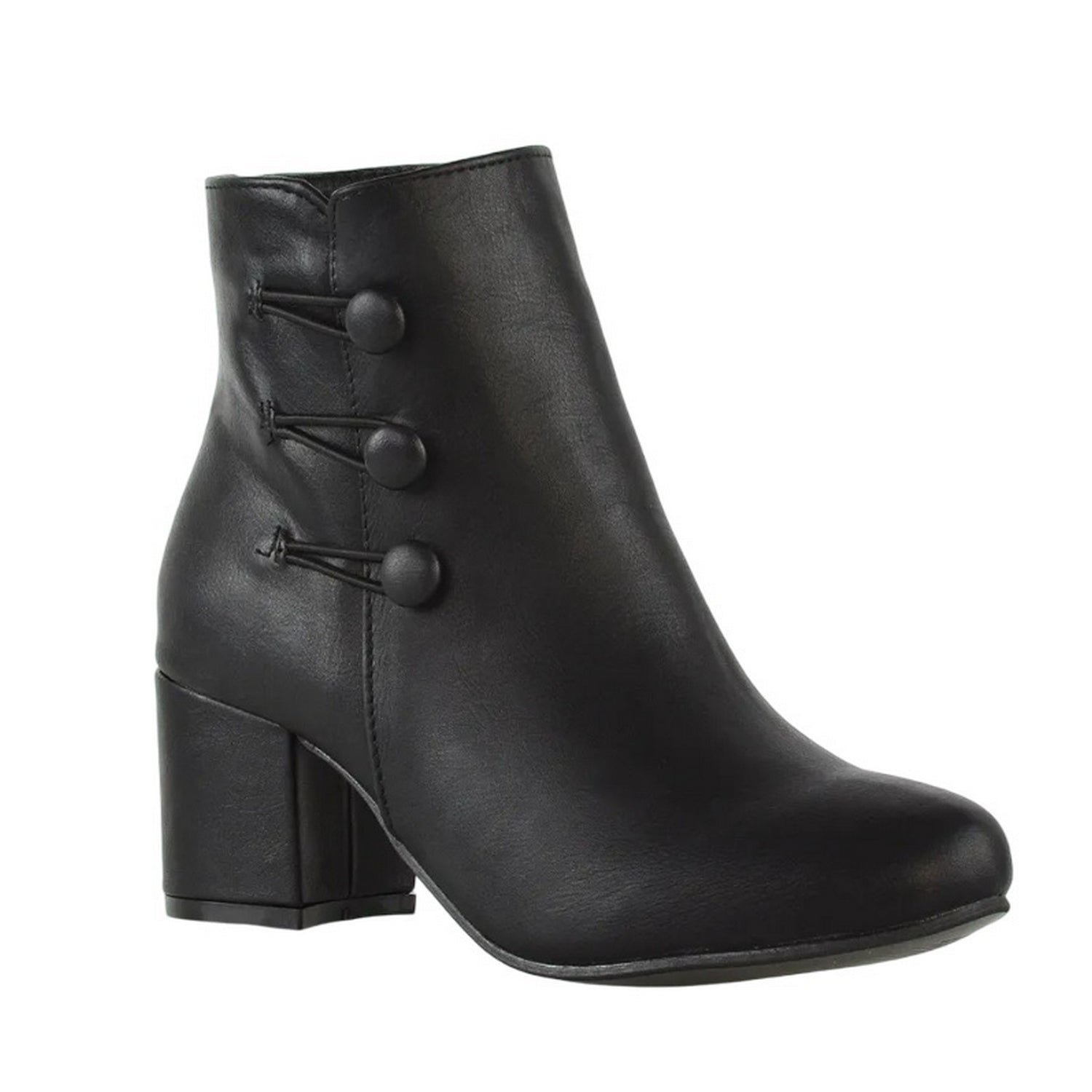 Black - Front - XY London Womens-Ladies Ruth Button Low Mid Block Heel Ankle Boots