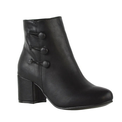 Black - Front - XY London Womens-Ladies Ruth Button Low Mid Block Heel Ankle Boots