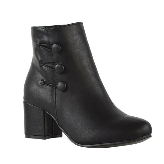 Black - Front - XY London Womens-Ladies Ruth Button Low Mid Block Heel Ankle Boots