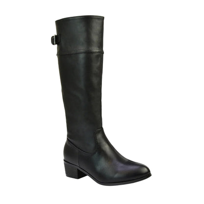 Black - Side - XY London Womens-Ladies Caiden Knee-High Low Block Heel Western Boots