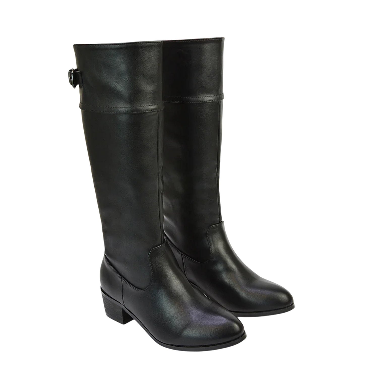 Black - Front - XY London Womens-Ladies Caiden Knee-High Low Block Heel Western Boots