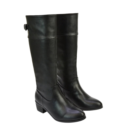 Black - Front - XY London Womens-Ladies Caiden Knee-High Low Block Heel Western Boots
