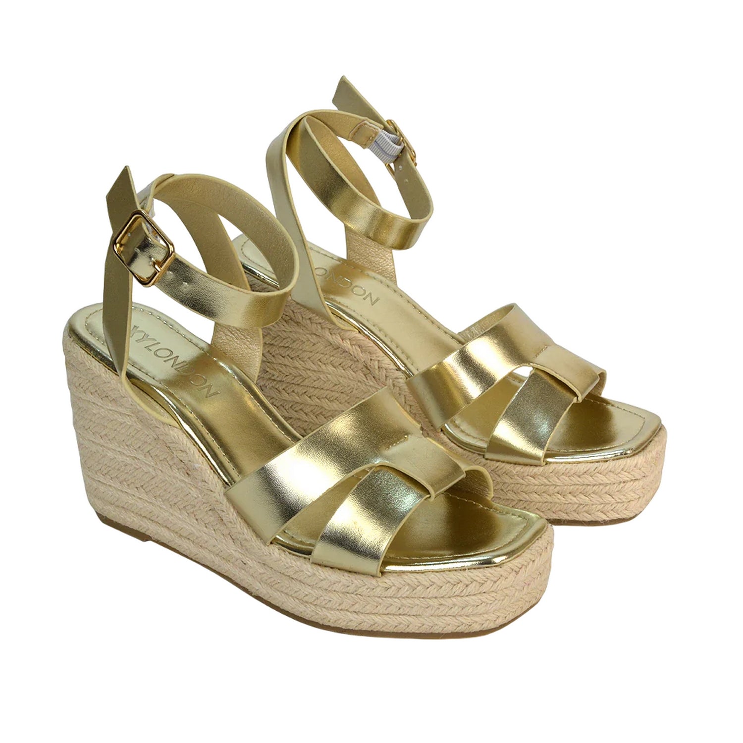 Metallic Gold - Front - XY London Womens-Ladies Kala Strappy Metallic Sandals