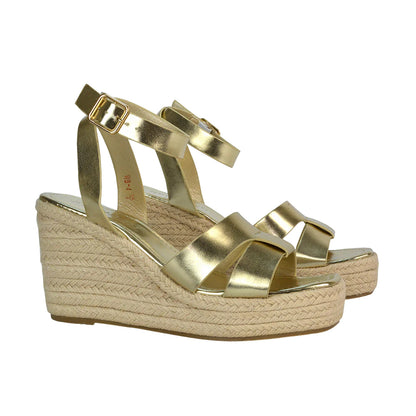 Metallic Gold - Pack Shot - XY London Womens-Ladies Kala Strappy Metallic Sandals