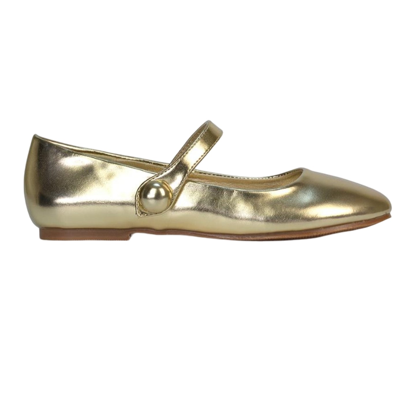 Gold - Side - XY London Womens-Ladies Joanna Metallic Closed Toe Flat Mary Janes