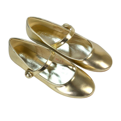 Gold - Pack Shot - XY London Womens-Ladies Joanna Metallic Closed Toe Flat Mary Janes
