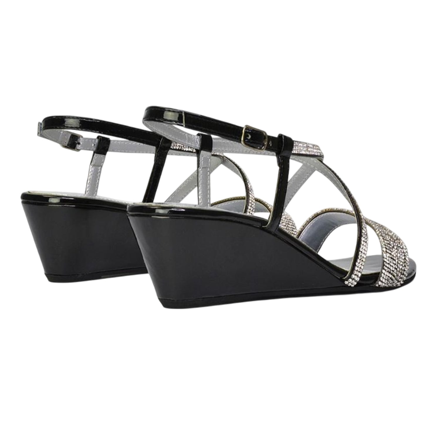 Black - Back - XY London Womens-Ladies Ocean Diamante Wedge Sandals