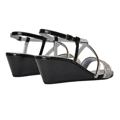 Black - Back - XY London Womens-Ladies Ocean Diamante Wedge Sandals