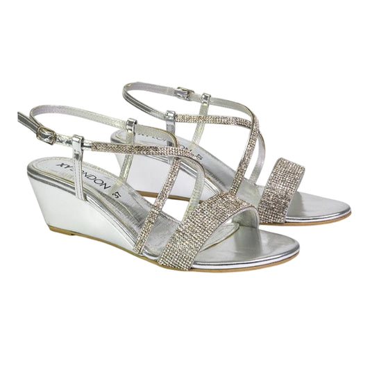 Silver - Front - XY London Womens-Ladies Ocean Diamante Wedge Sandals