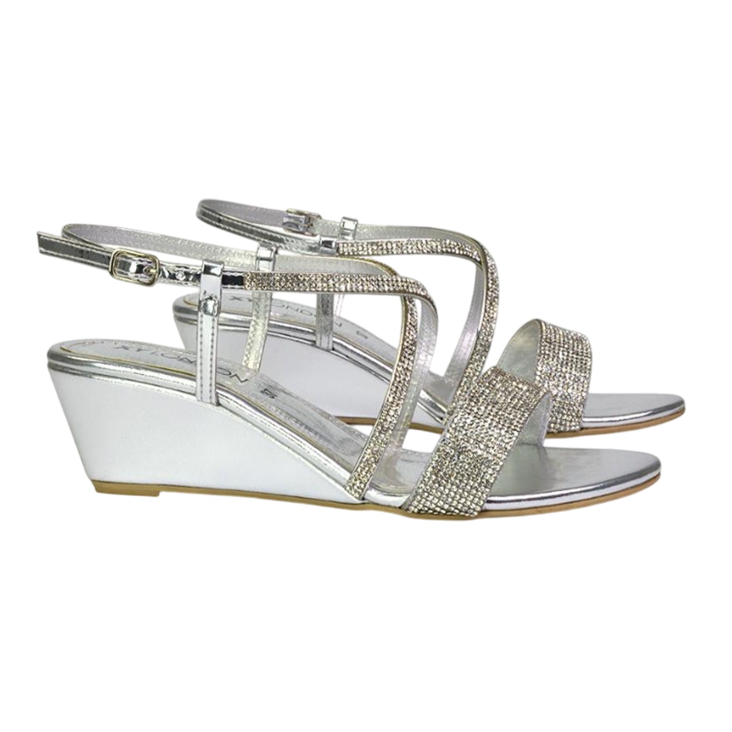 Silver - Lifestyle - XY London Womens-Ladies Ocean Diamante Wedge Sandals