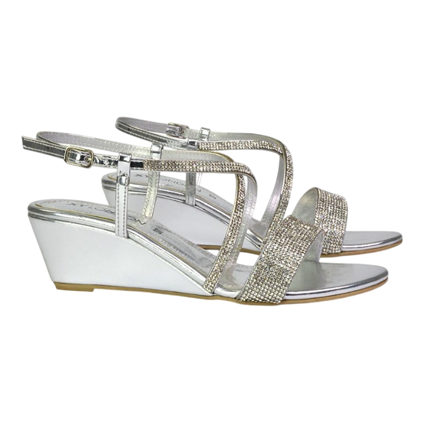 Silver - Lifestyle - XY London Womens-Ladies Ocean Diamante Wedge Sandals