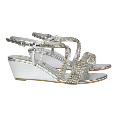 Silver - Lifestyle - XY London Womens-Ladies Ocean Diamante Wedge Sandals