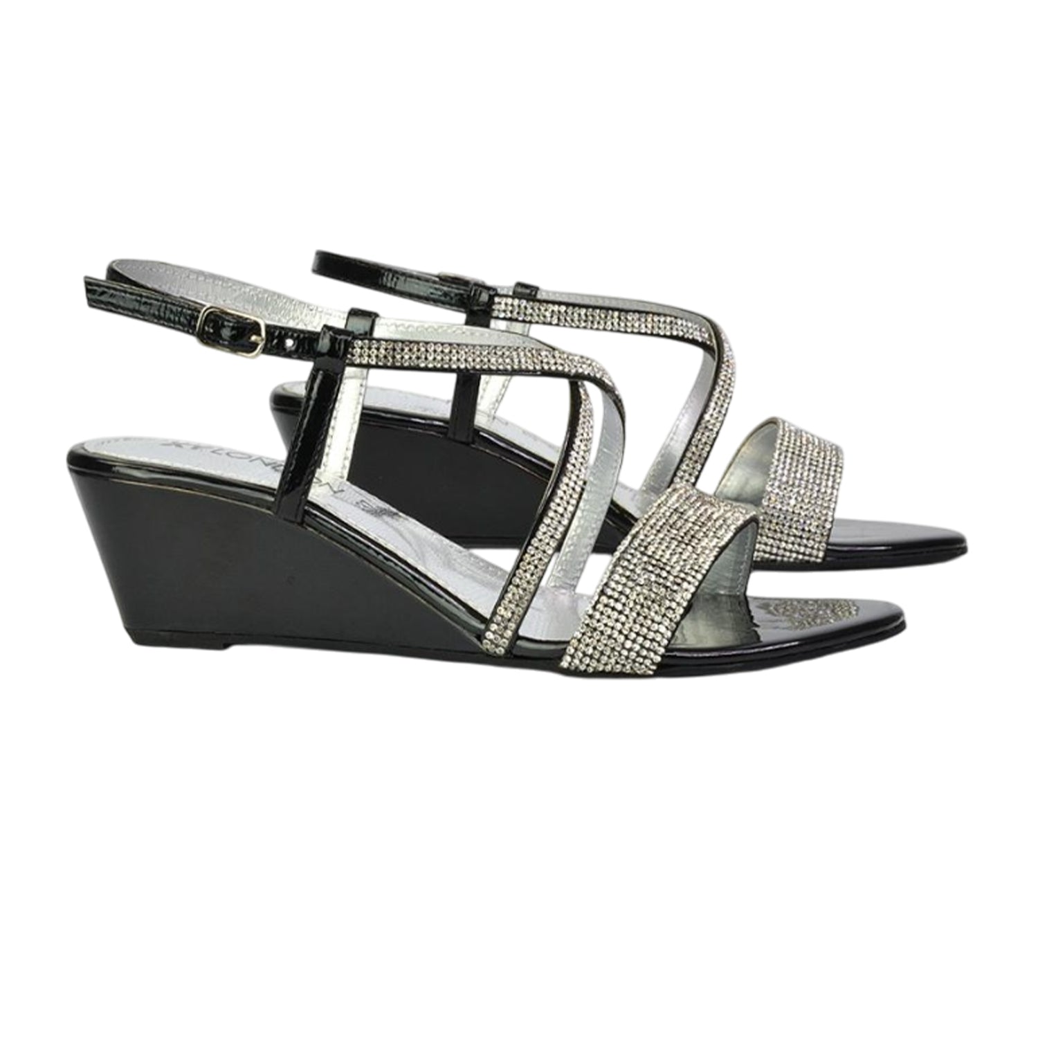 Black - Side - XY London Womens-Ladies Ocean Diamante Wedge Sandals