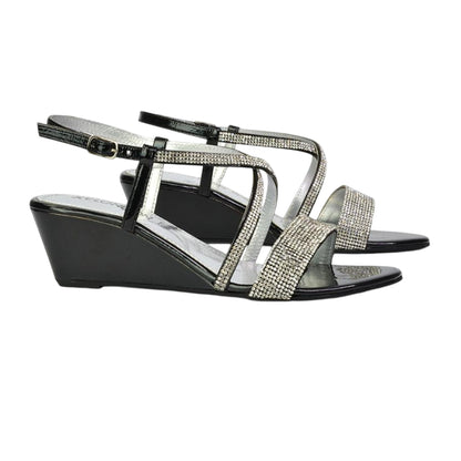 Black - Side - XY London Womens-Ladies Ocean Diamante Wedge Sandals