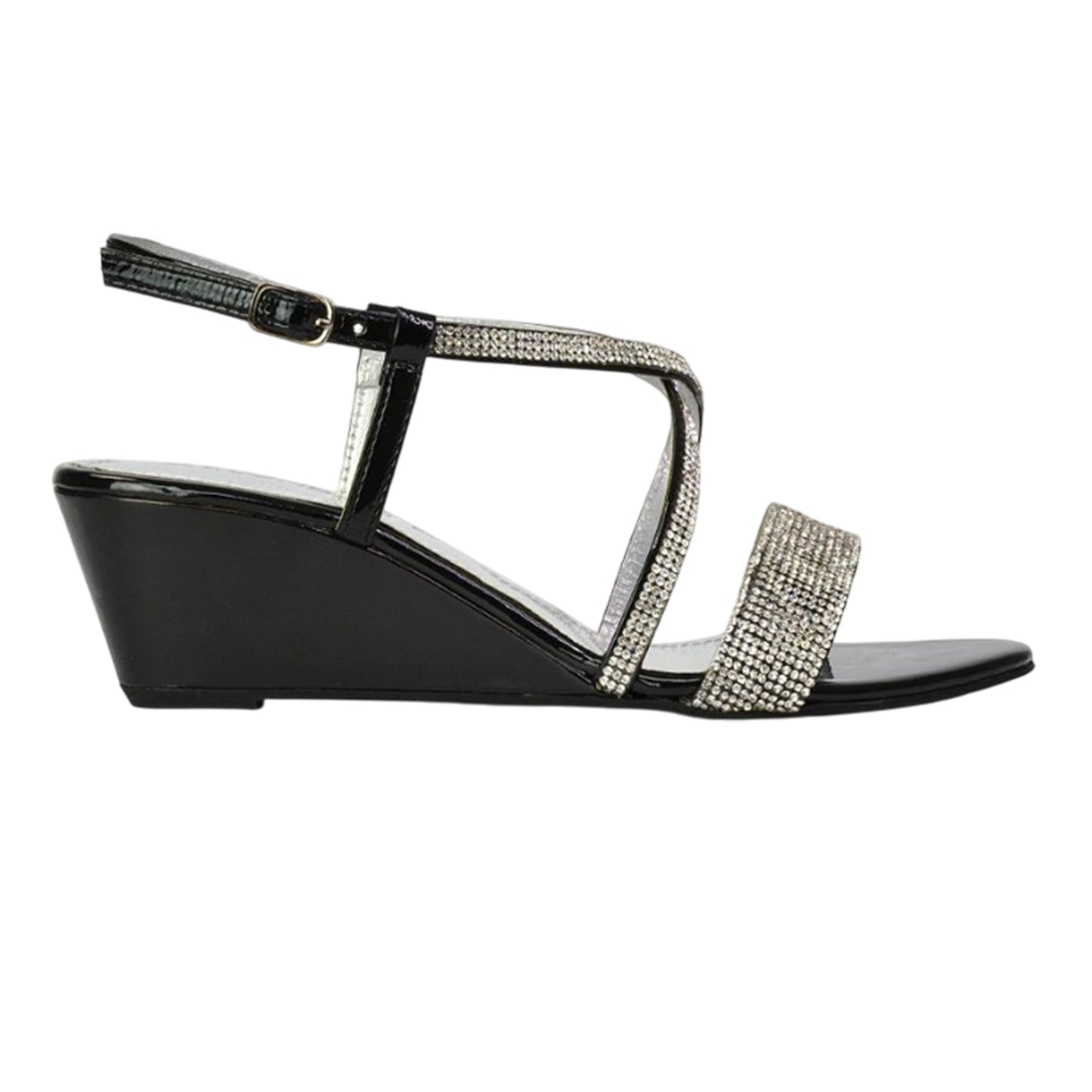 Black - Pack Shot - XY London Womens-Ladies Ocean Diamante Wedge Sandals