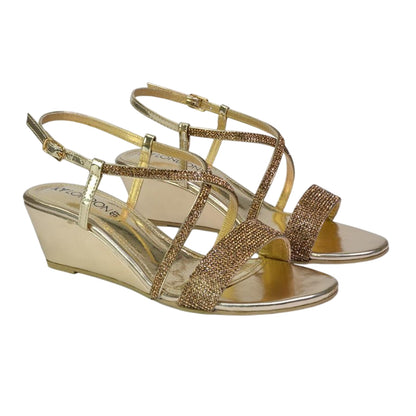 Gold - Front - XY London Womens-Ladies Ocean Diamante Wedge Sandals