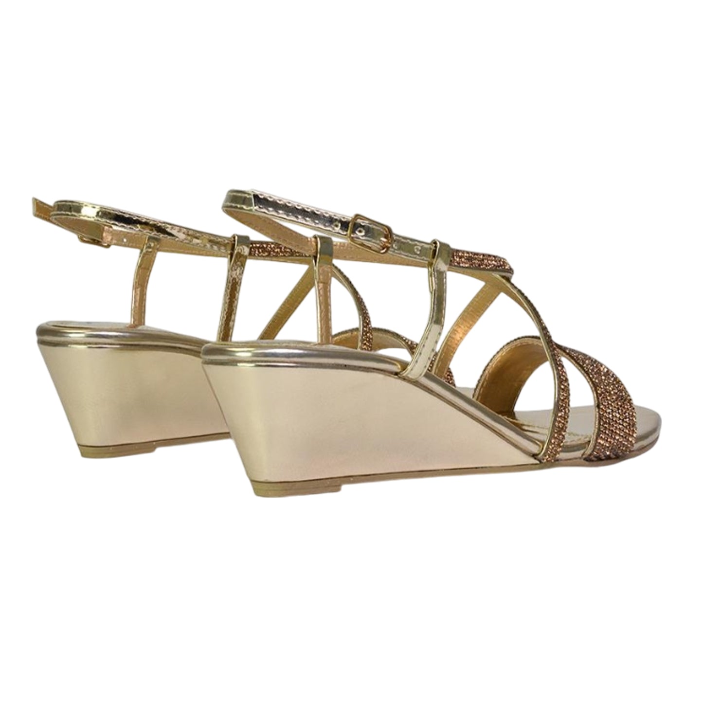 Gold - Back - XY London Womens-Ladies Ocean Diamante Wedge Sandals
