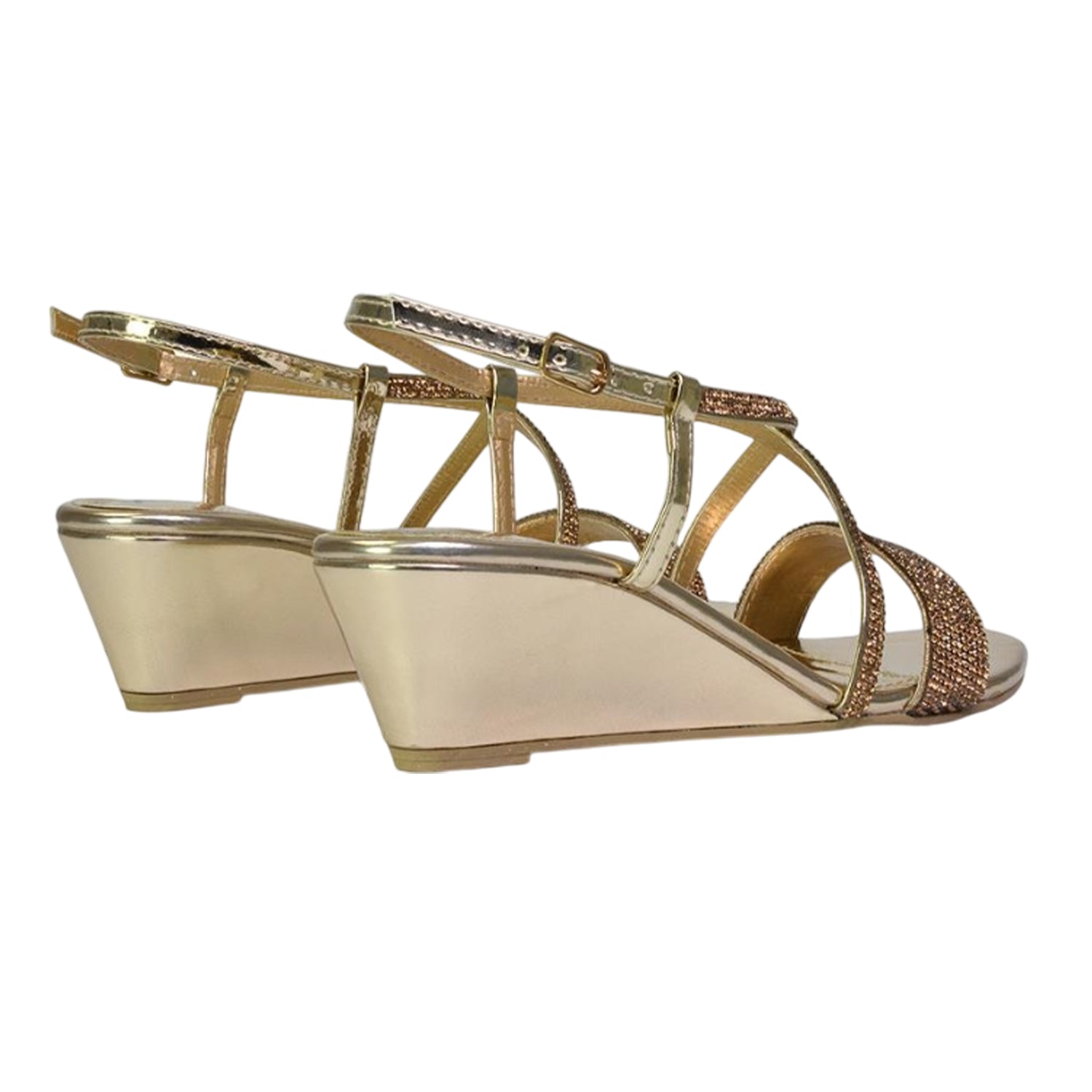 Gold - Back - XY London Womens-Ladies Ocean Diamante Wedge Sandals