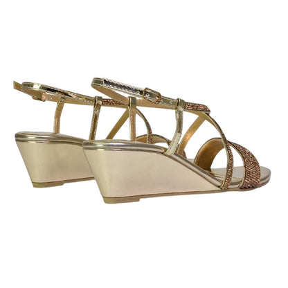 Gold - Back - XY London Womens-Ladies Ocean Diamante Wedge Sandals